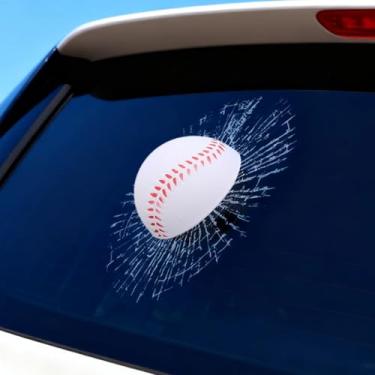 Imagem de Adesivo engraçado 3D de vidro quebrado janela de carro tênis bola de golfe acertos decalque de vidro autoadesivo adesivos de carro acessórios de pegadinha (04 beisebol)