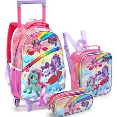 Imagem de Kit Mochila Escolar de Rodinhas Lancheira Estojo Sweet Love Pony Unico