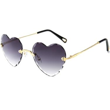 Imagem de Breaksun Óculos de sol de coração sem aro para mulheres, meninas, modernos, em forma de coração, lindos óculos de sol, Cinza dégradé, MM