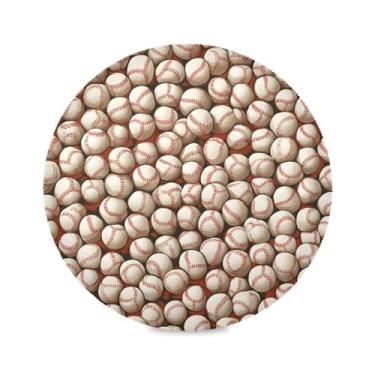 Imagem de CEBUGI Jogo americano redondo de 39 cm, conjunto de 6 bolas de beisebol, lavável, resistente ao calor, tapetes antiderrapantes para decoração de mesa interna e externa