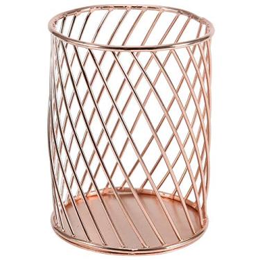 Imagem de Suporte de caneta de metal oco organizador de mesa cesta de armazenamento de ferro resistente porta lápis material de escritório para estudantes profissionais ouro rosa (Ouro rosa)