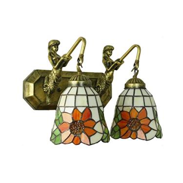 Imagem de Arandela de parede estilo Tiffany com múltiplos braços, estilo vintage, com vitrais, para banheiro, penteadeira ou corredor. Design campestre com girassóis. 110V-240V, 2 lâmpadas.