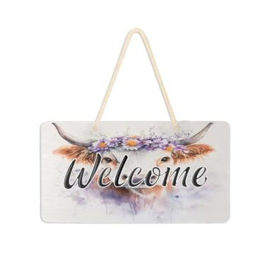 Imagem de Burbuja Placa de boas-vindas de vaca em aquarela para porta da frente, placa de boas-vindas de PVC para decoração de férias, 15 x 28 cm