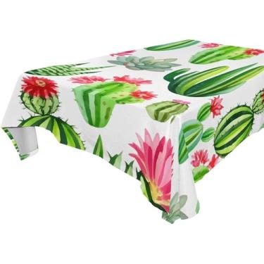 Imagem de Burbuja Toalha de mesa de plantas de cacto, toalha de mesa retangular anti-rugas grossa para decoração de jantar, cozinha, festa, 137 x 183 cm