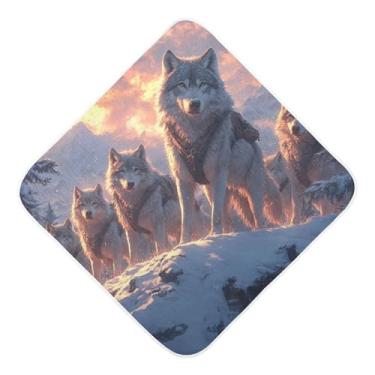 Imagem de STAYTOP Snow Mountain Wolf Pack Toalhas de bebê com capuz de musselina, toalha de banho super macia, toalhas de banho absorventes para banho recém-nascido unissex 76 x 76 cm