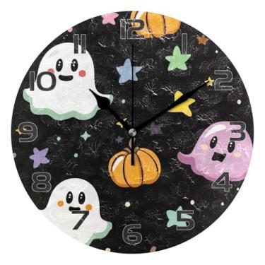 Imagem de YETTASBIN Relógio de parede fantasma de Halloween, silencioso, sem tique-taque, operado por bateria, relógio redondo decorativo criativo para cozinha, sala de estar, banheiro, decoração de escritório