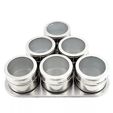 Imagem de Porta Temperos Condimentos Inox Magnético 6 Potes Com Imã