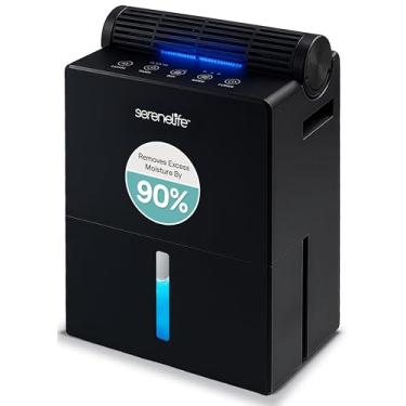 Imagem de SereneLife Desumidificador portátil 2 em 1 com cilindro removível e base de secagem, pequeno desumidificador doméstico com temporizador, modo de suspensão e controle de umidade inteligente para uso no