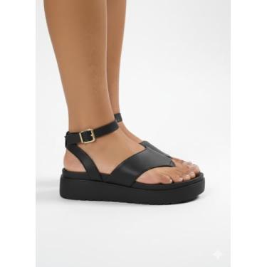 Imagem de Sandália Feminina Plataforma com Tira no Tornozelo, Preta, Estilo Casual para Verão e Festas (BR, Adulto, Numérico, M, 37)