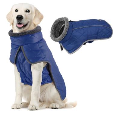 Imagem de Fragralley Casaco de inverno para cães - roupas de gola rolê para cães ajustáveis refletivas, colete para clima frio para cães, forro de lã quente, casaco de neve para filhotes de cachorro pequeno médio grande (azul-3GG)