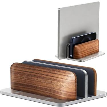 Imagem de JCZT Suporte vertical para laptop, Walnut com base de liga de alumínio ajustável, compatível com todos os MacBok/Surface/Samsung/HP/Dell/Chrome Book (prata)