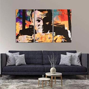 Imagem de Quadro Decorativo Lobo Wall Street Dólar Em Tecido 3 Peças