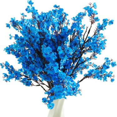 Imagem de Bairdish Flores artificiais de flor de cerejeira azul para vaso, 19 pacotes de flores de seda falsa para bebês, Gypsophila falsa para escritório, casamento, mesa interna, centro de mesa, festa