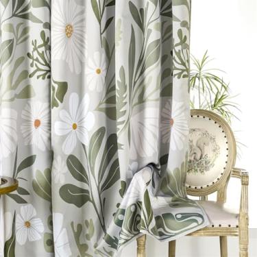 Imagem de RoomTalks Henri Matisse Cortinas blackout para quarto, sala de estar, 203 cm de comprimento, 2 painéis, moderno, abstrato, botânico, bonito, boêmio, floral, painéis drapeados, verde e branco