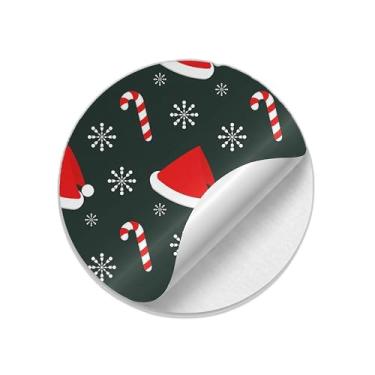 Imagem de 25 Adesivos Redondos Natalinos Ilustração Chapéu de Papai Noel e Pirulito - Tamanho 50x50cm