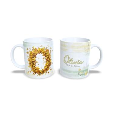 Imagem de Caneca de Cerâmica Personalizada Alice com Design Floral, Branco e Amarelo, 325 ml (o)