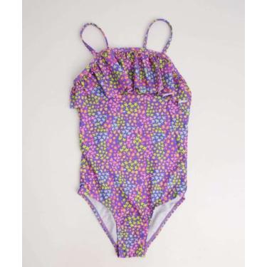 Imagem de Maiô Infantil Babado Estampa Flores Marisa Tam 4 ao 10-59010, Roxo, 4