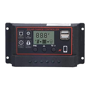 Imagem de Controlador de carga solar 12V 24V 10A Regulador de geração de energia inteligente fotovoltaica ajustável com display LCD para painel solar Bateria Regulador inteligente ABS (Vermelha)