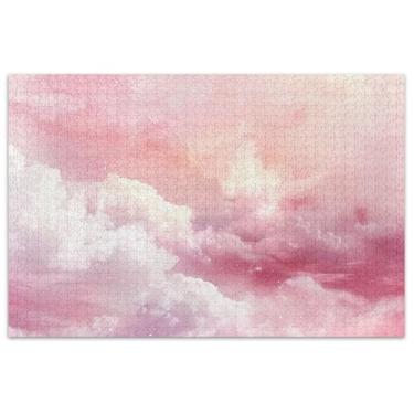 Imagem de Quebra-cabeça adulto nuvem rosa e branca 500 peças presentes elefante branco engraçado divertido quebra-cabeça paisagem floral