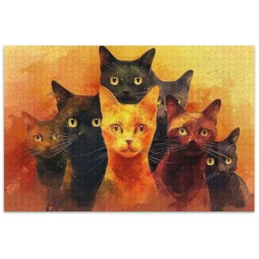 Imagem de Gatos Animais Pintura Quebra-cabeças Adulto 1000 Peças Jogo de Quebra-cabeça Presentes Tecnológicos Paisagem Quebra-cabeça Família Brinquedo Arte Arte