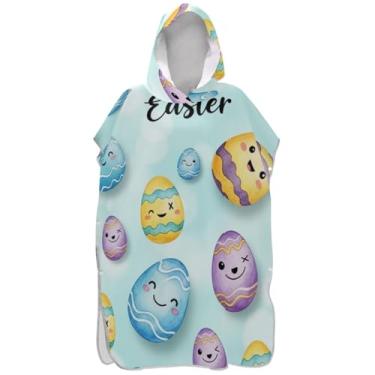 Imagem de Joisal Roupão engraçado com ovos de páscoa azul para adultos, poncho de surfe, plus size, masculino e feminino, com capuz, toalha de natação com capuz fofo