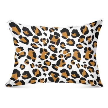Imagem de Fronha clássica marrom com estampa de leopardo branca fofa com zíper divertida tamanho queen king size fronhas para casa fronha, tamanho padrão, 50,8 cm x 66 cm