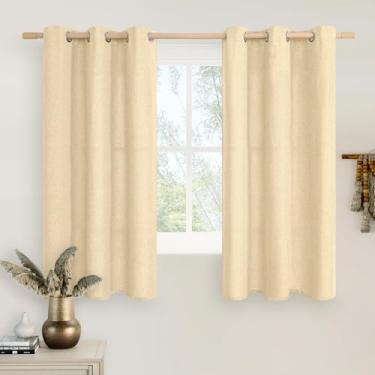 Imagem de LAMIT Cortinas curtas de cozinha de linho 122 cm de comprimento, 2 painéis, cortinas de filtro de luz texturizadas de linho com ilhós, cortinas neutras de serapilheira para banheiro/quarto, areia, 106