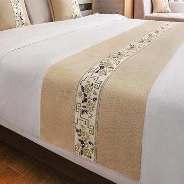 Imagem de Cachecol para cama queen size, corredores e cachecóis de cama de hotel premium, poliéster premium, decoração multiuso, fácil de cuidar, perfeito para estilo de quarto de hóspedes - bege ||70 * 240 cm