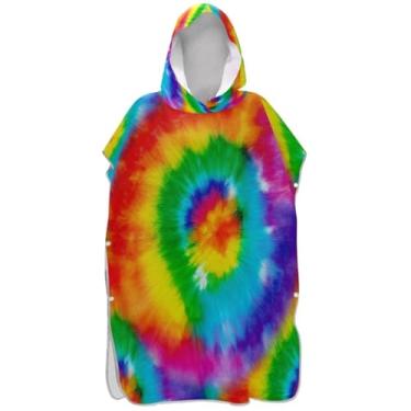 Imagem de Joisal Rainbow Tie Dye Poncho de Surf Colorido para Adultos Trocador com Capuz Toalha de Natação Bonito Absorvente Masculino Poncho com Capuz