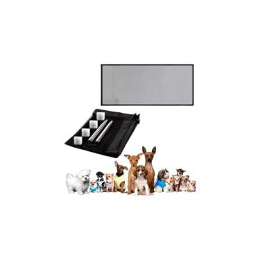 Imagem de Tela de Proteção para Cães e Gatos, Poliéster Reforçado, 110x73cm, com Ganchos Adesivos e Varetas Metálicas, para Janelas