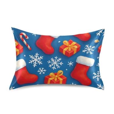 Imagem de Fronhas de Cetim Engraçadas King Queen Capas de Travesseiro Padrão Refrigeração Casa Vivendo Roupa de Cama Tamanho Padrão 66 cm x 50 cm Vermelho Natal Meia Floco de Neve