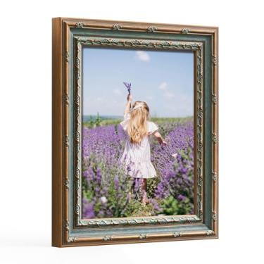 Imagem de FOLKOR Porta-retrato 12 x 18 cm para arte de parede vintage paisagem pastoral, pintura a óleo, moldura decorativa rústica para berçário, apartamento, dormitório, sala de aula, sala de estar (azul