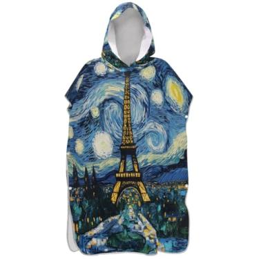 Imagem de Joisal Poncho de surfe azul estrelado torre noturna trocador para adultos plus size homens mulheres poncho com capuz toalha de natação com capuz