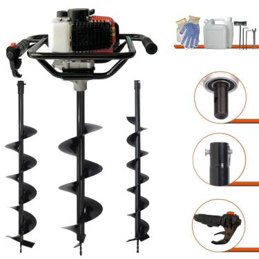 Imagem de Perfurador Trado À Gasolina Vant VPS52 52cc 2HP 6.500rpm Máquina Fura Terra Profissional Completo Com Kit Brocas 80x10cm, 80x15cm e 80x20cm
