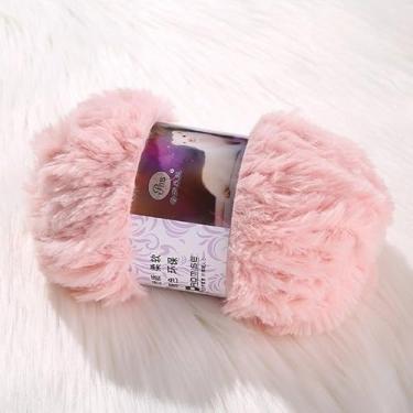 Imagem de 50 g de lã de vison de pele sintética, fio macio para tricô, cachecol, suéter, 1 rolo (rosa)