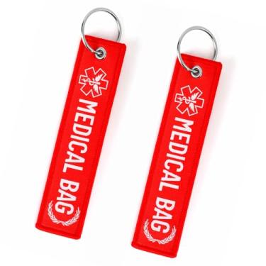 Imagem de 2un. Etiquetas Alerta Médico para Bolsas, Etiqueta Identificação de Bagagem Dupla Face Equipamento Médico Chaveiro para Chaves Carteira Mochila Malas (Vermelho)