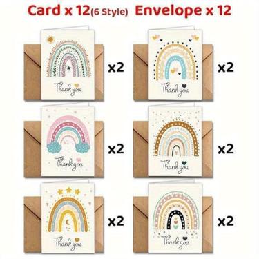 Imagem de Conjunto de 24 cartões de agradecimento arco-íris com envelopes - perfeito para parabéns, bons desejos e gratidão - designs brilhantes e coloridos perfeitos para todos