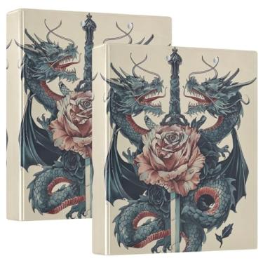 Imagem de Fichários de anel D de espada de dragão duplo com pastas escolares de prancheta, pasta de prancheta com bolsos