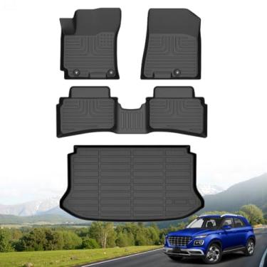 Imagem de Hutisya - Conjunto de tapetes de chão e forro de carga adequado para Hyundai Venue 2020-2026 (forro de argo serve apenas para a camada inferior) proteção para todos os climas antiderrapante e durável
