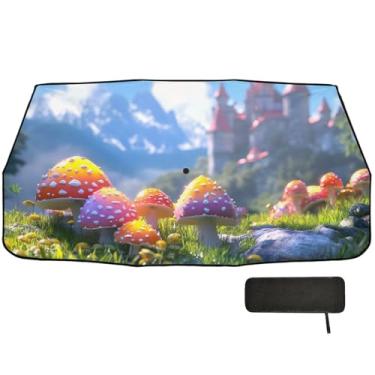Imagem de Guarda-chuva de para-brisa colorido castelo cogumelos proteção de isolamento térmico para janelas de carro 147 x 75 cm acessórios interiores de carro
