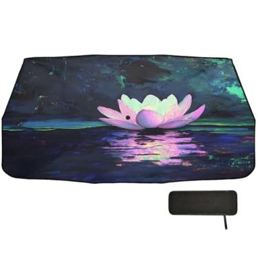 Imagem de Guarda-sol colorido de lótus para para-brisa retrátil proteção de isolamento térmico para janelas de carro 147 x 75 cm guarda-chuva de carro