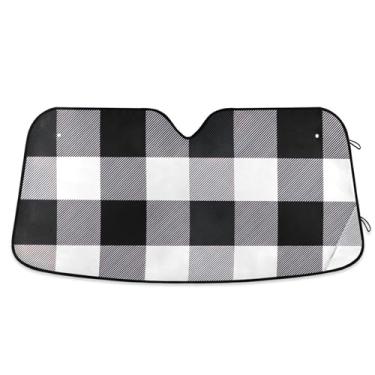 Imagem de Protetor solar xadrez de búfalo preto e branco personalizado para para-brisa de carro capa de para-brisa universal dobrável protetor solar automotivo S, 134,6 cm x 59,7 cm