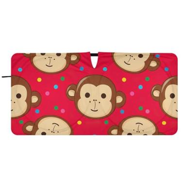 Imagem de Caras de macaco fofas personalizadas vermelho marrom para-brisa de carro sombra de sol engraçado dobrável janela de carro para-brisa frontal floral animal, 76 cm x 149 cm