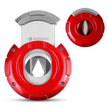 Imagem de KEENSUN Cortador de charutos 2 em 1 - lâmina dupla de aço inoxidável 420J2 (corte plano e corte V) - calibre 60 anéis, trava ergonômica, cortador de charuto suave e afiado portátil (vermelho) para