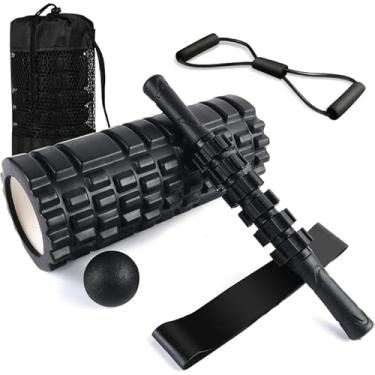 Imagem de Conjunto de rolos de espuma para dor nas costas e fisioterapia, kit de alívio de tecidos profundos com bastão de rolo muscular, bolas de massagem, bandas de resistência para exercícios de Pilates