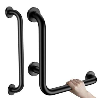 Imagem de Barra de apoio angular de 40,6 cm, barra de apoio de chuveiro em forma de L iHansee com barra reta de equilíbrio de banheiro de 40,6 cm, alça de segurança de aço inoxidável para idosos com deficiência