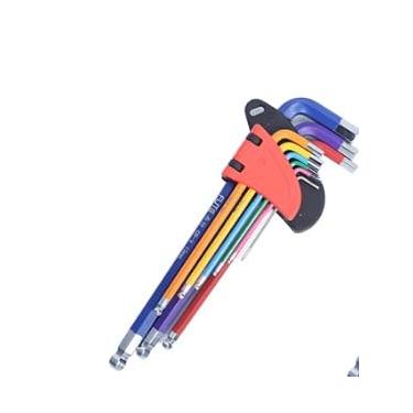 Imagem de Conjunto de 9 chaves sextavadas industriais, multicomprimento, codificadas por cores, pontas esféricas Allen ajustáveis para bricolage, oficina, reparo doméstico