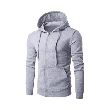 Imagem de Moletom masculino de lã com zíper solto casual com capuz para primaver