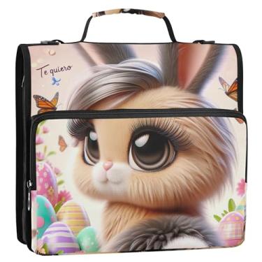 Imagem de Fichários personalizados de 3 anéis, anel D de 3,8 cm, coelhinho, kawaii, coelhinho, fofo, com zíper, estojo de armazenamento com alça para fichário escolar com alça de ombro