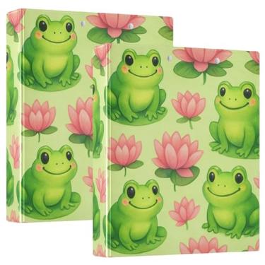 Imagem de Cute Frogs Pink Lotus Flowers 1,5 polegadas 3 fichários com 3 anéis comporta 200 folhas, 3 pastas de anel, anel redondo floral, fichário de escritório, 31,5 x 27 x 6 cm, 1 pacote
